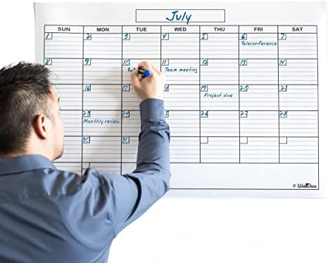 Walldeca חודשי מחוק יבש לוח שנה לוח לוח לוח לבן: מחק את לוח השנה המחיקה | השתמש בכיתה, במשרד, בבית, במטבח!